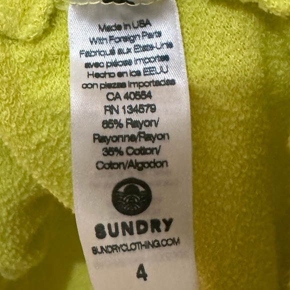 NWT Sundry Oversized Pullover Hoodie with Rainbow Drawstrings Neon Yellow - Picture 8 of 9